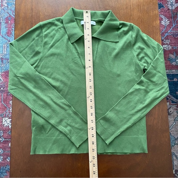 Mango Green Polo Sweater V Neck Top Medium - Picture 10 of 10